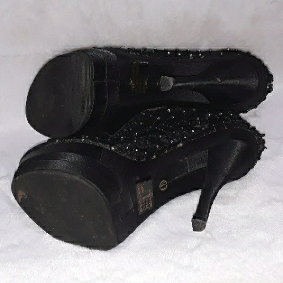 **SOLD** Wild Rose Black Mesh High Heels with Rhinestones - Picture 6 of 8